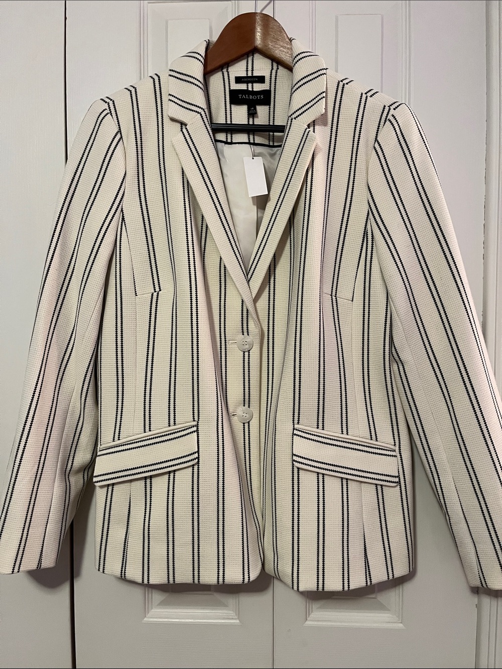 Talbots Cream Blazer with Black Pinstripes